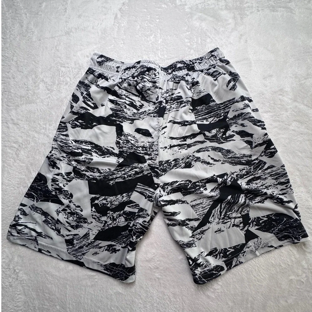 Nike Dri Fit Mens XL Black White Graphic Print Basketball Shorts Activewear Gym